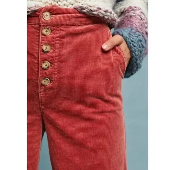 Anthropologie PILCRO wide leg CORDUROY button front PANTS rose colored size 32 - Picture 3 of 7